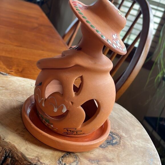 Terra Cotta Hand Painted Tea Light Holder - Picture 2 of 7